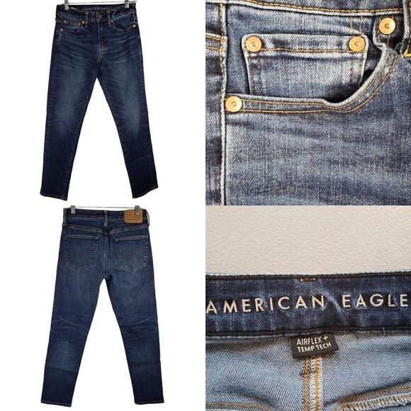 American Eagle AE Jeans Mens Size 28x30 Blue Dark Wash Slim AirFlex Temp Tech - Picture 1 of 12